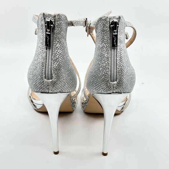 Jewel by BADGLEY MISCHKA Jolene Metallic Silver Embellished High Heel Sandals - Picture 4 of 12